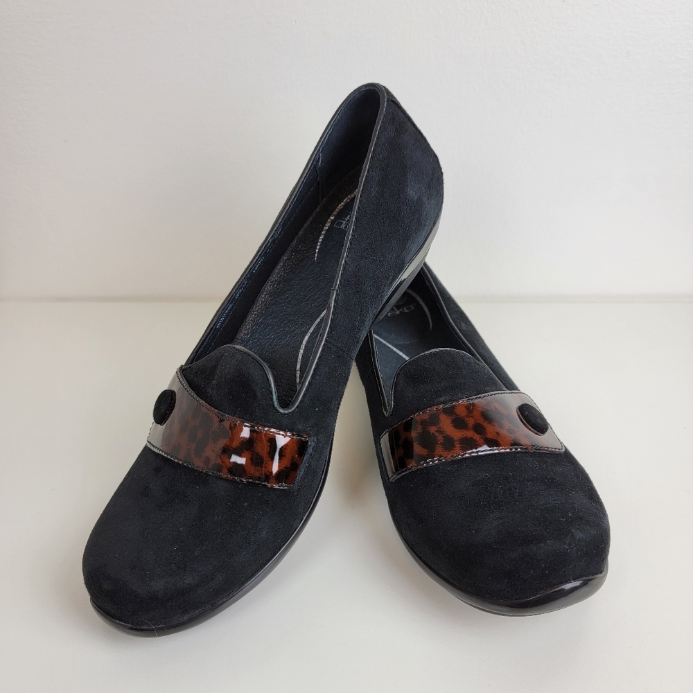 Dansko Olena Black Animal Print Suede Slip On Size 39